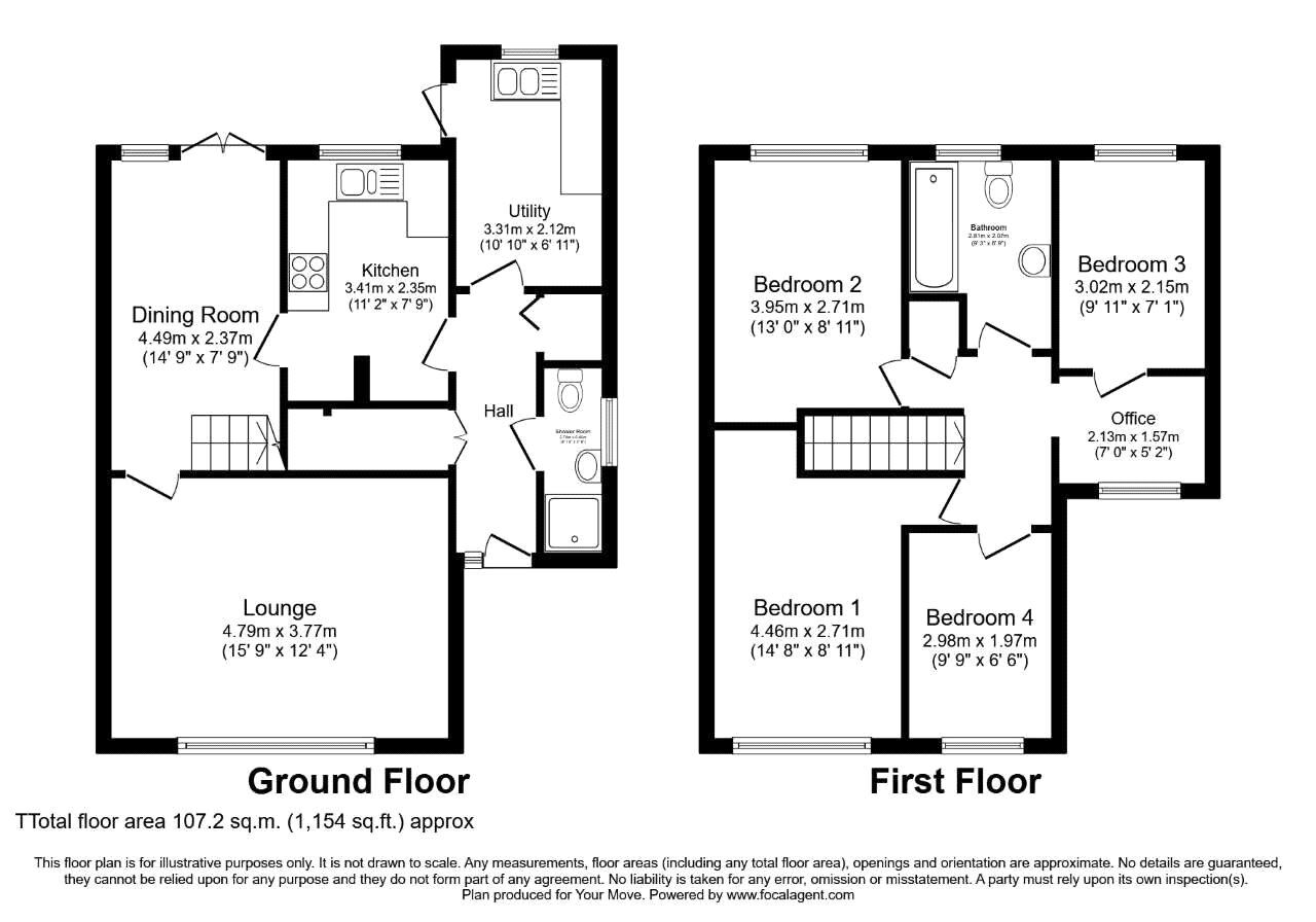 Floorplan of 4 bedroom Semi Detached House to rent, Sedgefield Grove, Perton, Staffordshire, WV6