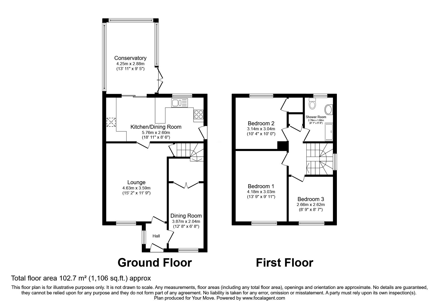 Floorplan of 3 bedroom Semi Detached House for sale, Moore Close, Perton, Staffordshire, WV6