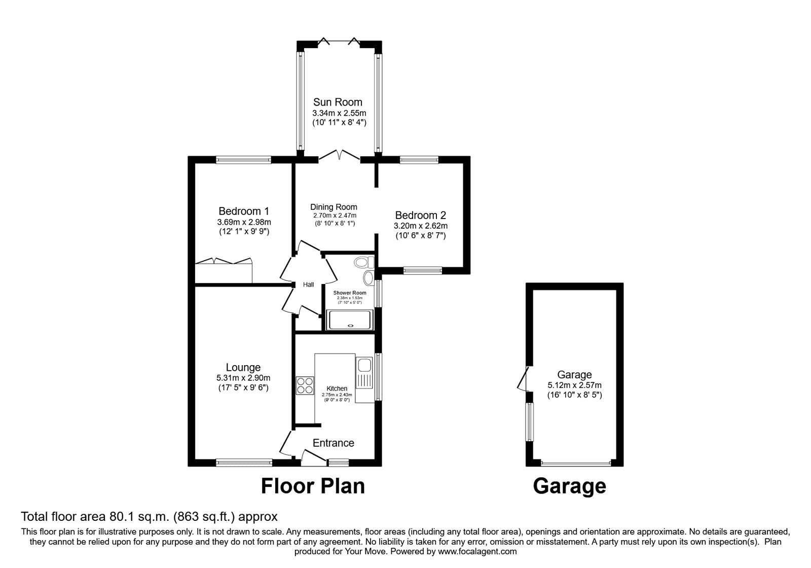 Floorplan of 2 bedroom Semi Detached Bungalow for sale, Kelso Gardens, Perton Wolverhampton, Staffordshire, WV6