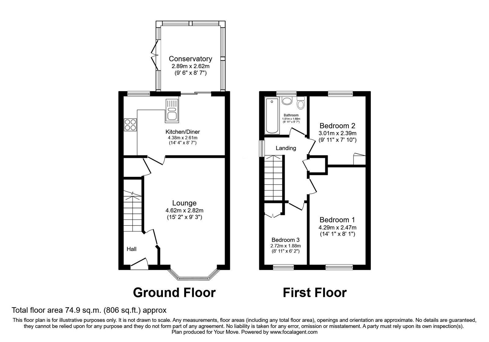 Floorplan of 3 bedroom Semi Detached House for sale, Fowler Close, Perton, Wolverhampton, WV6