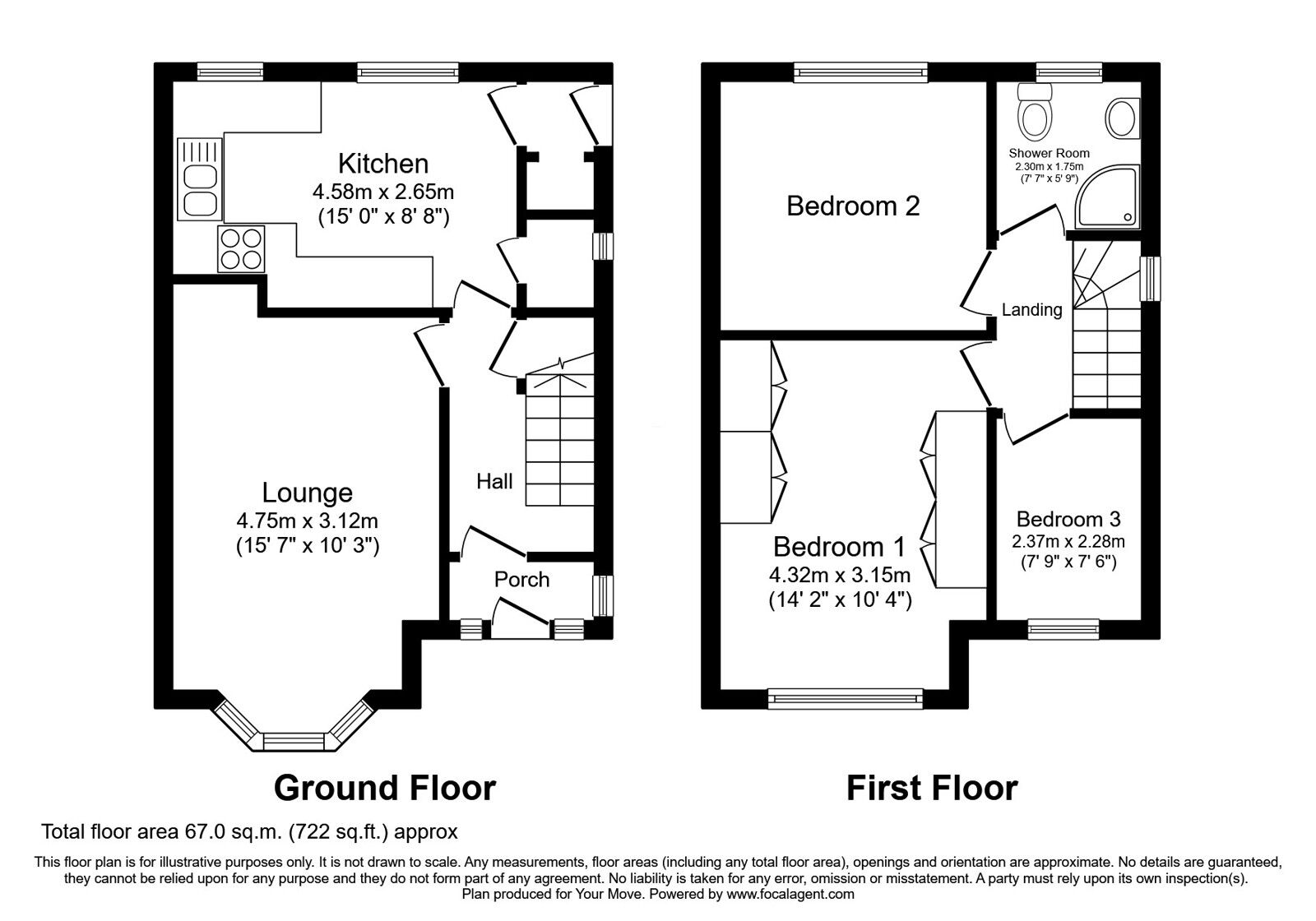Floorplan of 3 bedroom Semi Detached House for sale, Loak Road, Albrighton, Shropshire, WV7