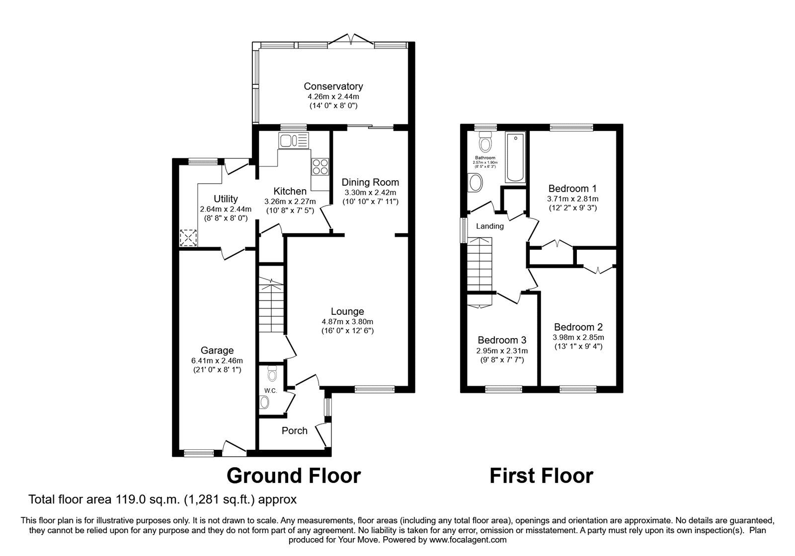 Floorplan of 3 bedroom Semi Detached House for sale, Epsom Close, Perton, Staffordshire, WV6