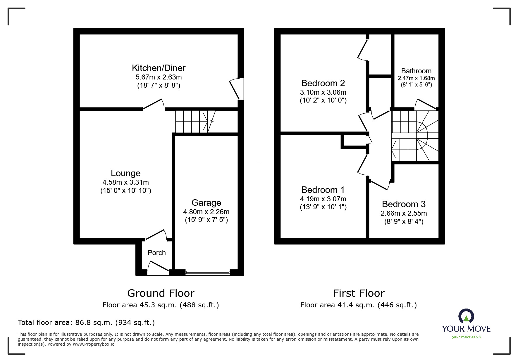 Floorplan of 3 bedroom Semi Detached House to rent, Gainsborough Drive, Wolverhampton, Staffordshire, WV6