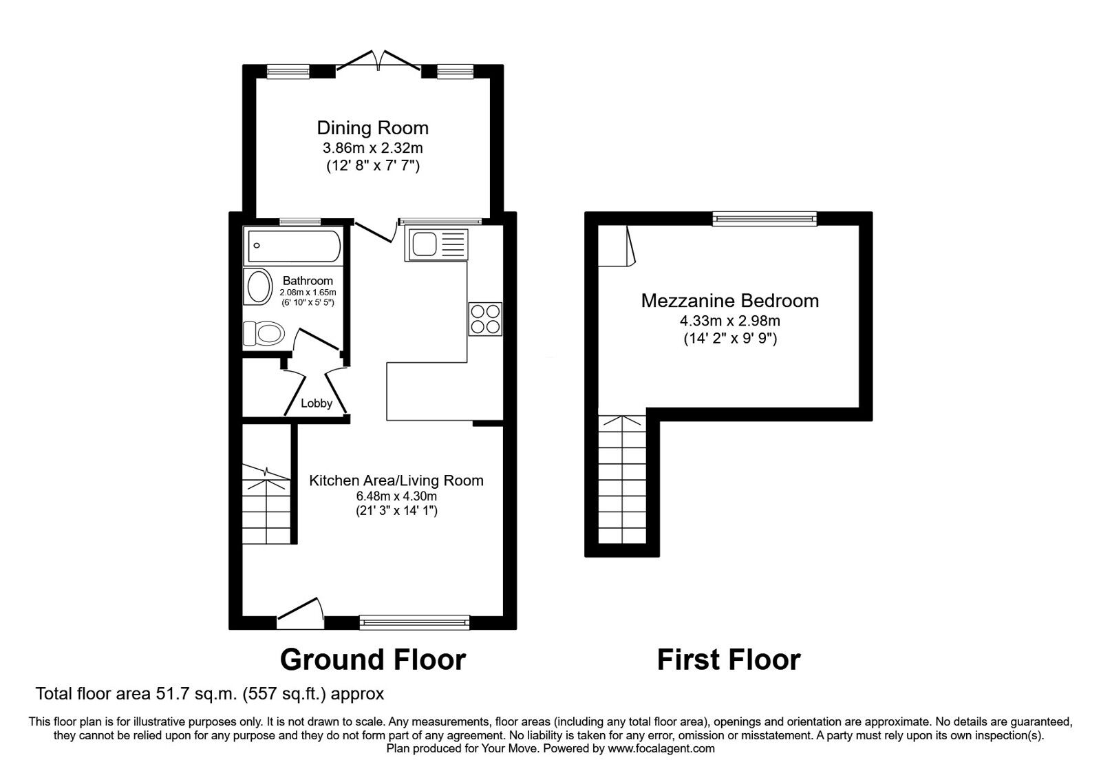 Floorplan of 1 bedroom Mid Terrace Bungalow for sale, Grasmere Avenue, Perton, Staffordshire, WV6