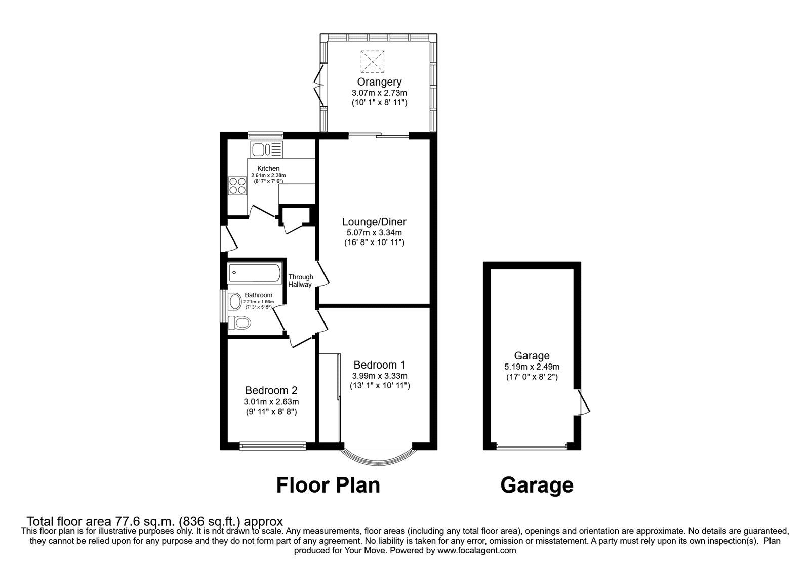 Floorplan of 2 bedroom Detached Bungalow for sale, Clifton Gardens, Codsall, Staffordshire, WV8