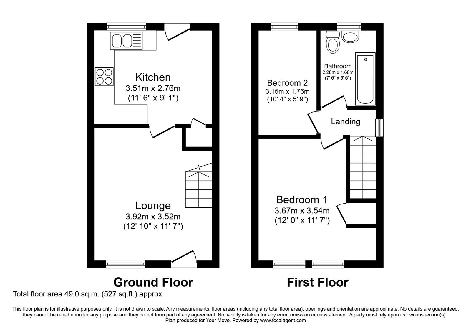 Floorplan of 2 bedroom Semi Detached House for sale, Moor Park, Perton, Staffordshire, WV6