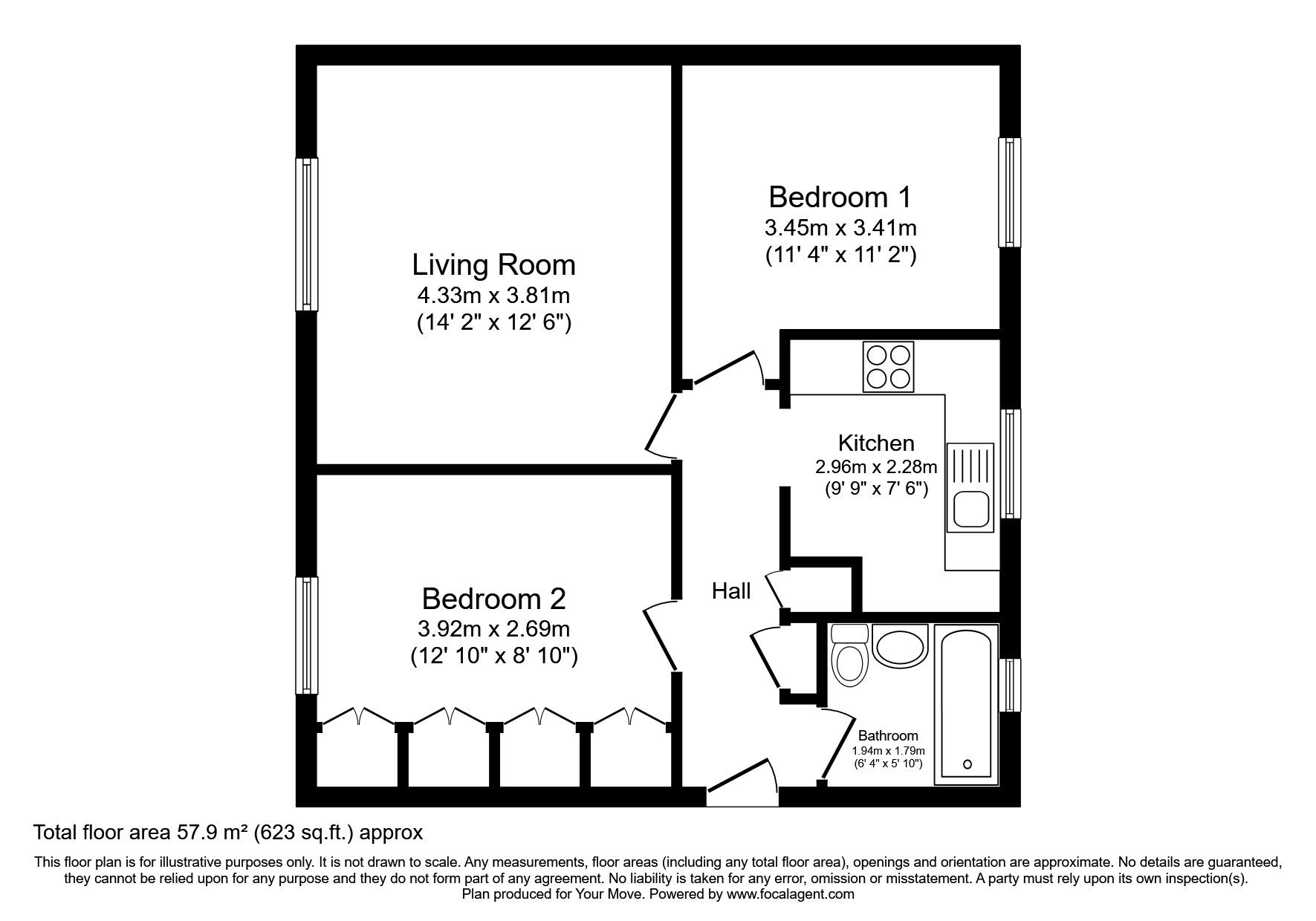 Floorplan of 2 bedroom Flat to rent, St. Michaels Court, Wolverhampton, West Midlands, WV6