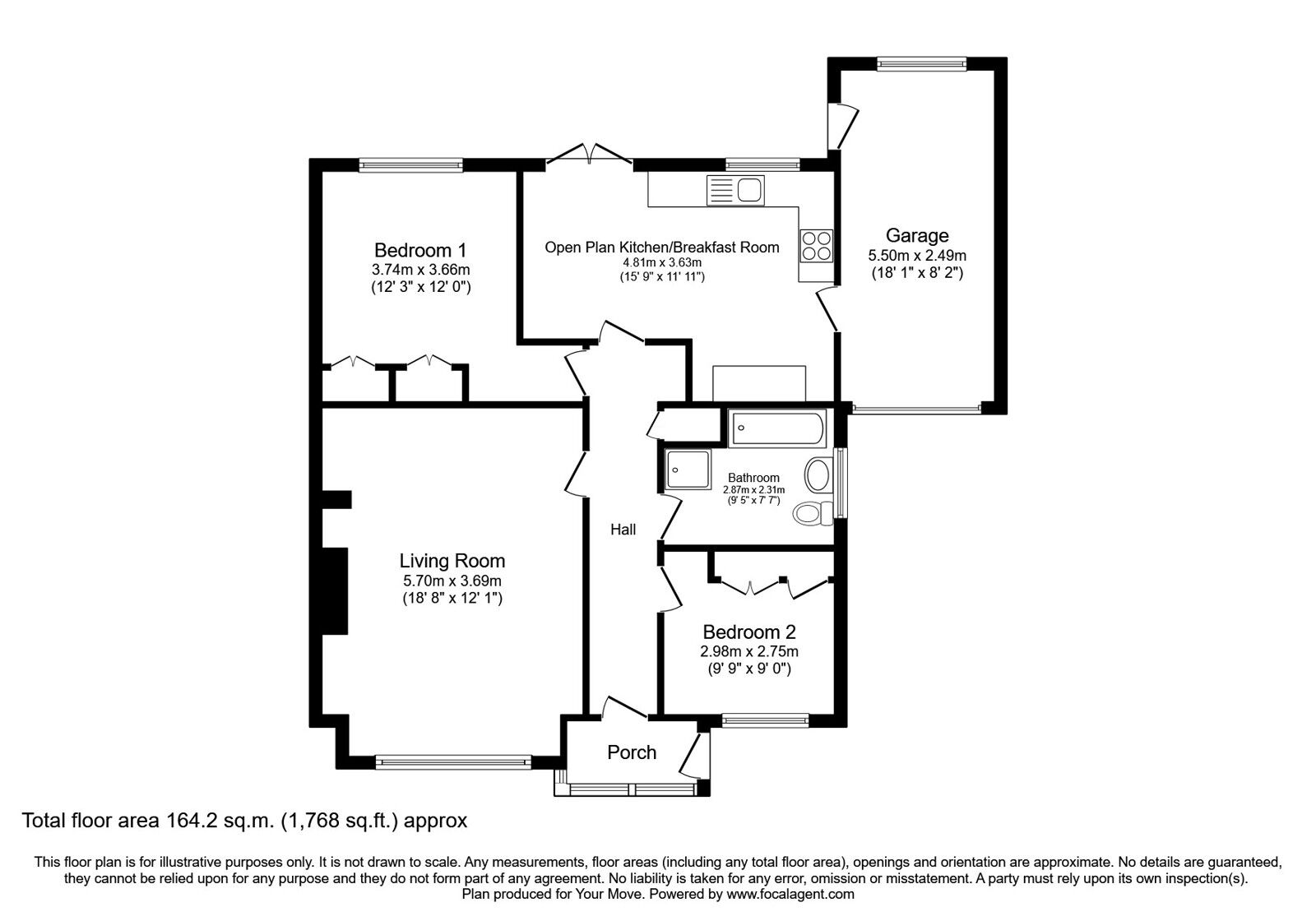 Floorplan of 2 bedroom Detached Bungalow for sale, Vanbrugh Court, Perton Wolverhampton, Staffordshire, WV6