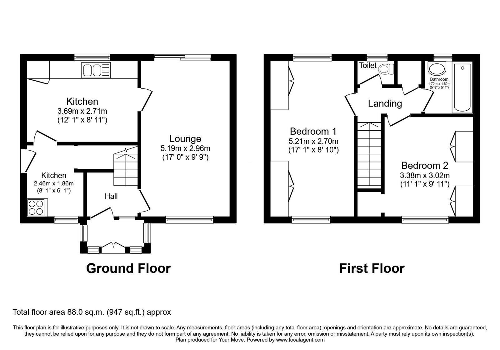 Floorplan of 2 bedroom End Terrace House for sale, Westacre Crescent, Wolverhampton, West Midlands, WV3