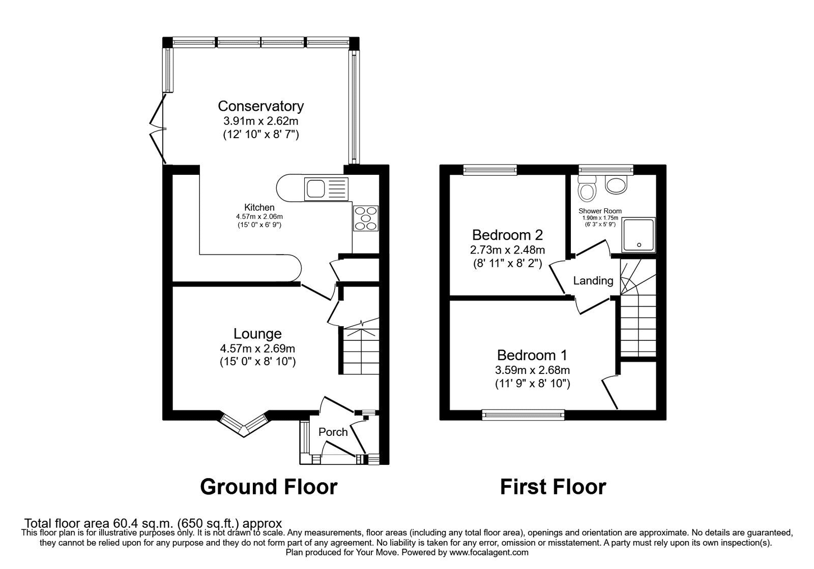 Floorplan of 2 bedroom Semi Detached House for sale, Brookside Close, Wombourne, Staffordshire, WV5