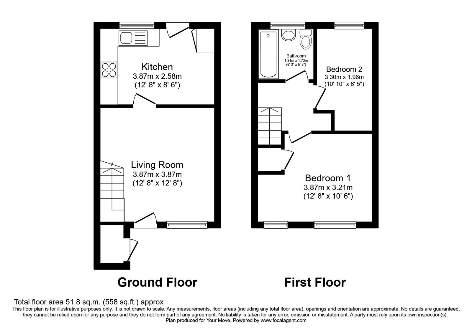 Floorplan of 2 bedroom Mid Terrace House to rent, Cheshire Grove, Perton, Staffordshire, WV6