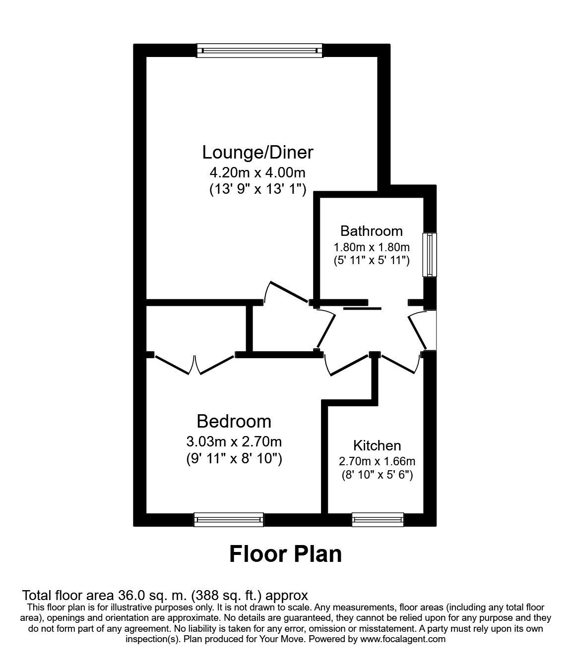Floorplan of 1 bedroom Flat for sale, Worcester Grove, Perton, Staffordshire, WV6