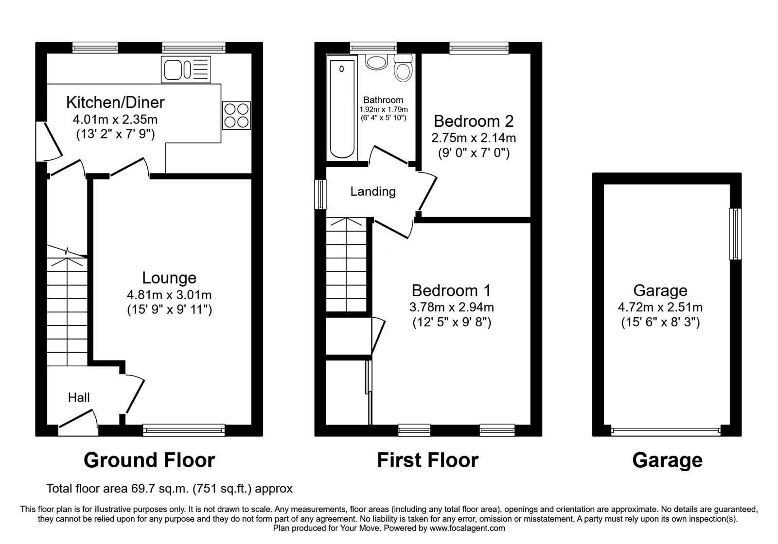 Floorplan of 2 bedroom Semi Detached House for sale, Canterbury Drive, Perton, Staffordshire, WV6