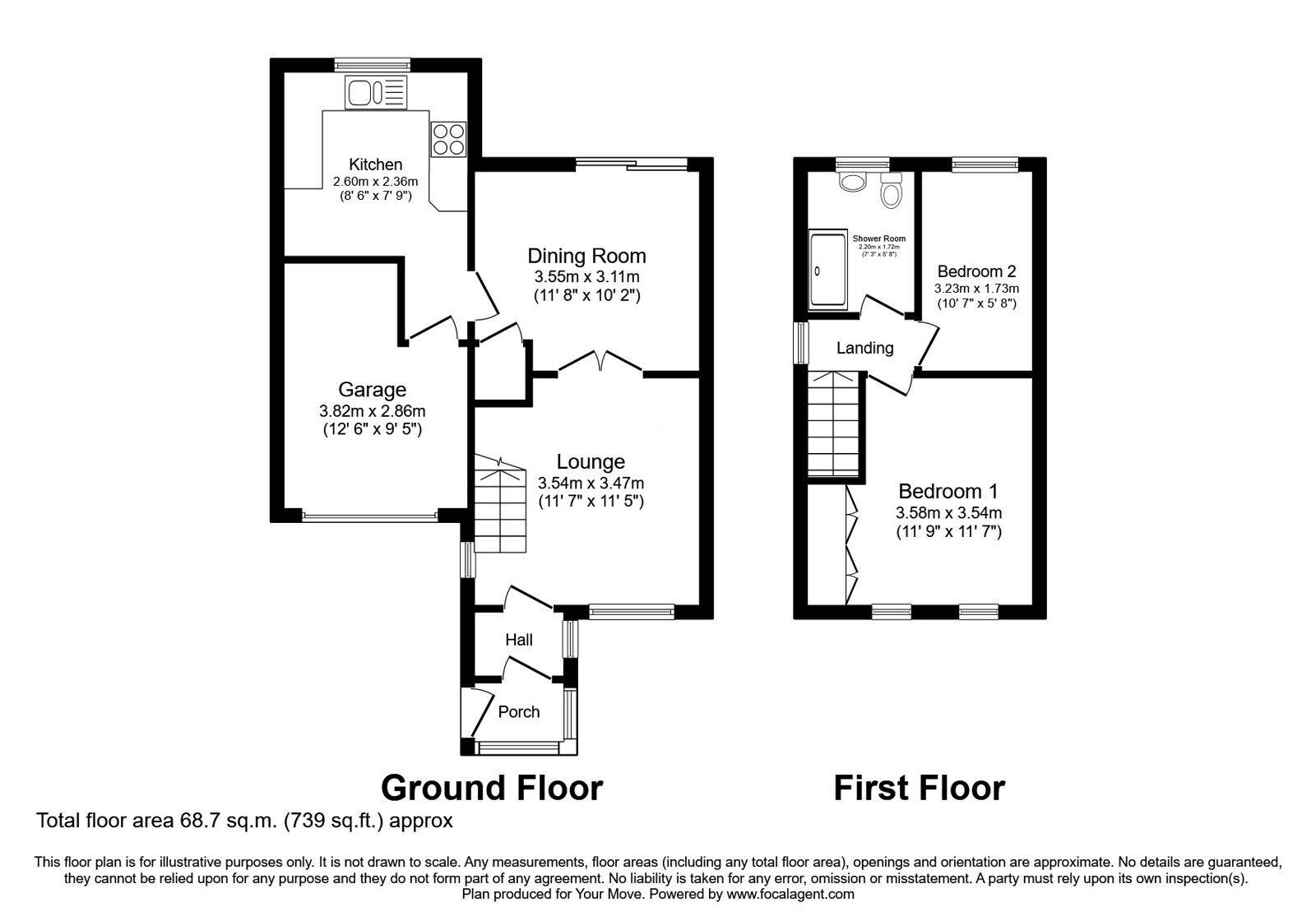 Floorplan of 2 bedroom Semi Detached House for sale, Egelwin Close, Perton Wolverhampton, Staffordshire, WV6