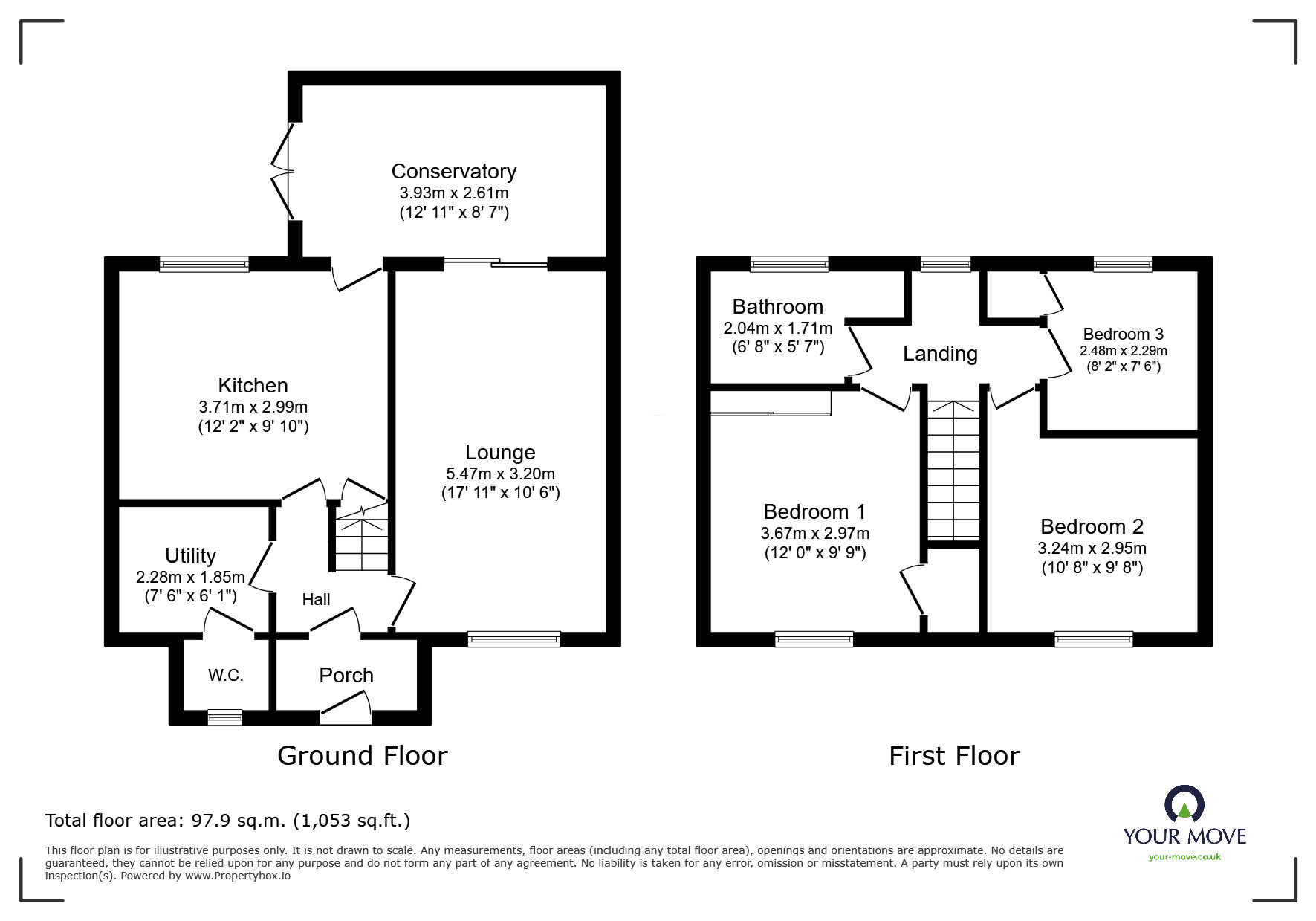 Floorplan of 3 bedroom Mid Terrace House for sale, Letchmere Close, Pattingham, Staffordshire, WV6