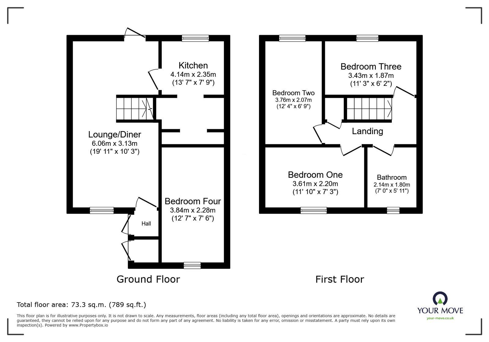 Floorplan of 4 bedroom Mid Terrace House for sale, Sandown Drive, Perton, Staffordshire, WV6