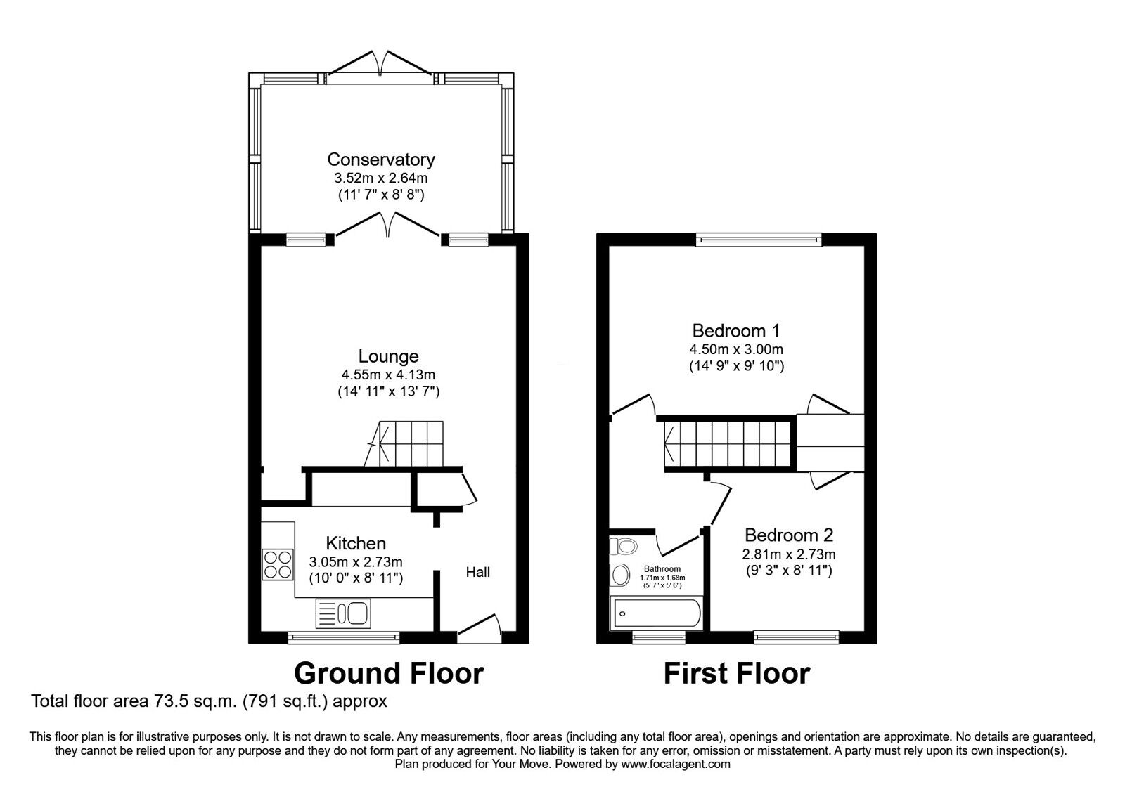 Floorplan of 2 bedroom Mid Terrace House for sale, Cosford Court, Perton Wolverhampton, Staffordshire, WV6
