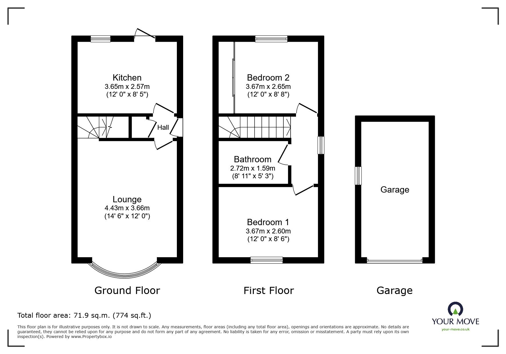 Floorplan of 2 bedroom Semi Detached House to rent, Cabot Grove, Wolverhampton, Staffordshire, WV6