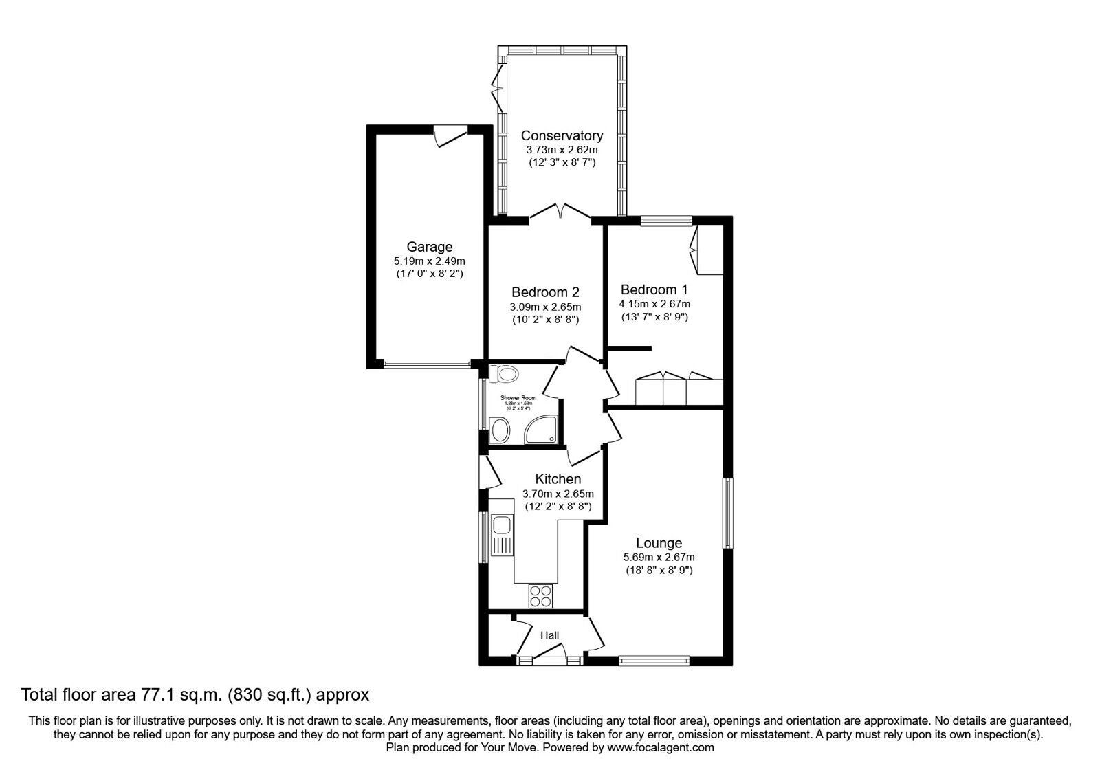 Floorplan of 2 bedroom Detached Bungalow for sale, Tasman Grove, Perton Wolverhampton, Staffordshire, WV6