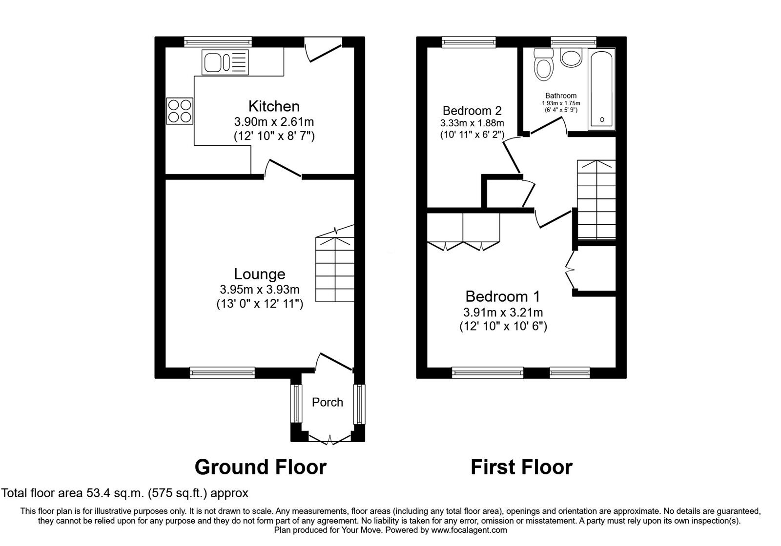 Floorplan of 2 bedroom Semi Detached House for sale, Canterbury Drive, Perton, Staffordshire, WV6