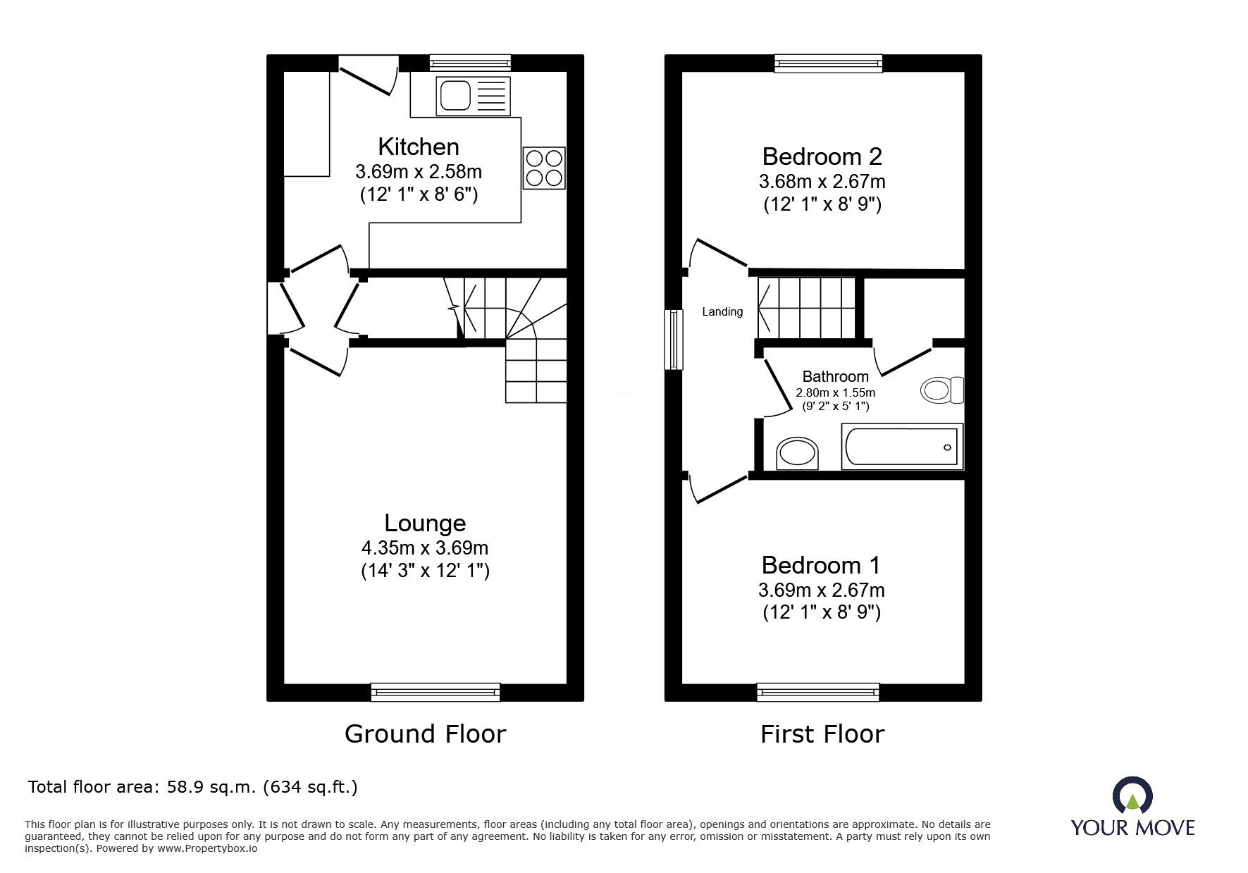 Floorplan of 2 bedroom Semi Detached House to rent, Livingstone Avenue, Wolverhampton, Staffordshire, WV6