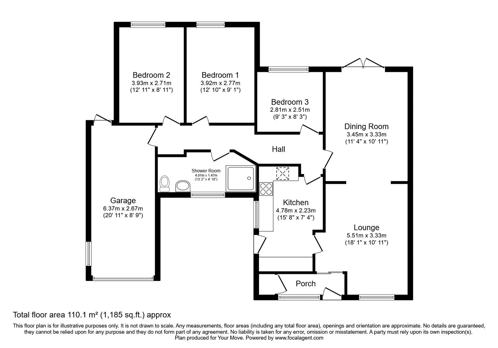 Floorplan of 3 bedroom Detached Bungalow for sale, Tong Close, Bishops Wood, Staffordshire, ST19