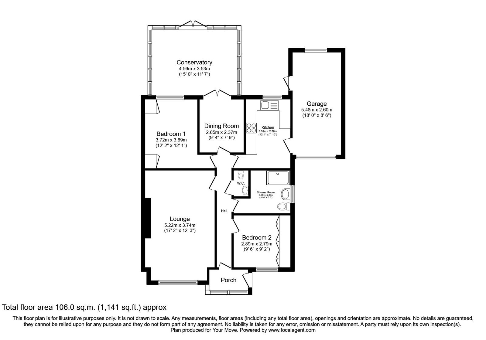 Floorplan of 2 bedroom Detached Bungalow for sale, Vanbrugh Court, Perton Wolverhampton, Staffordshire, WV6