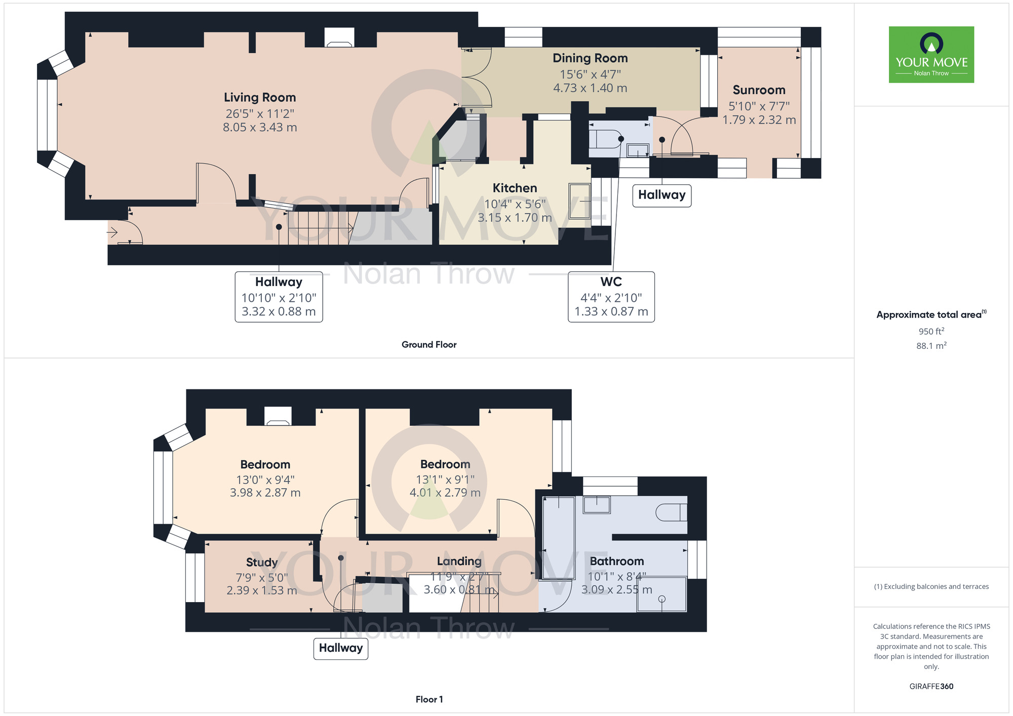 Floorplan of 3 bedroom Mid Terrace House for sale, Monks Hall Road, Northampton, Northamptonshire, NN1