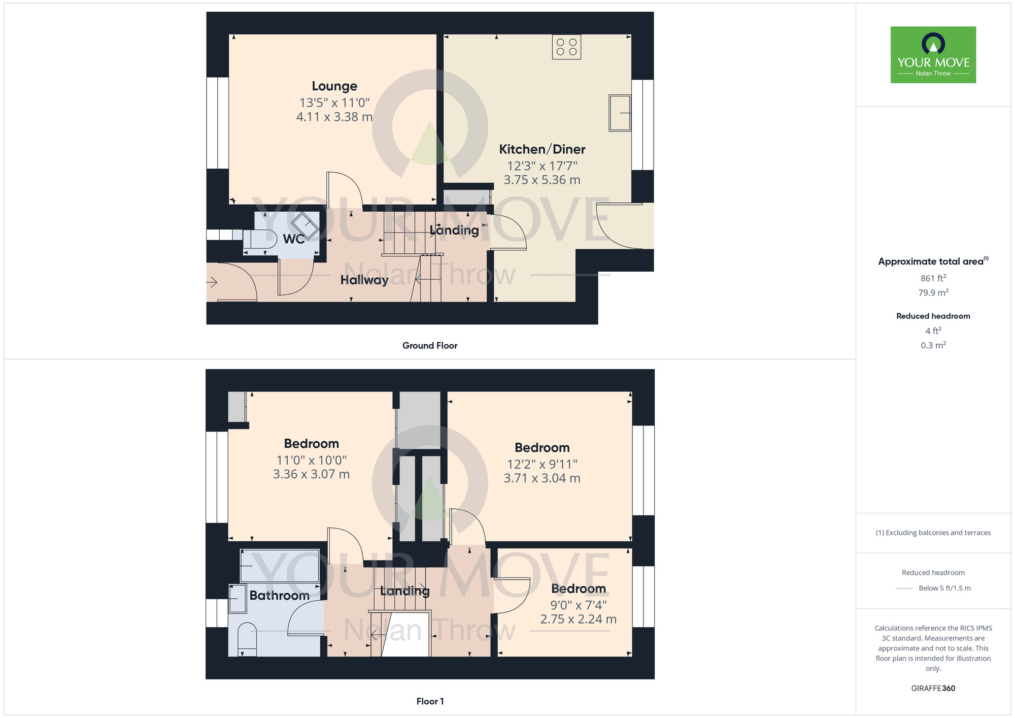 Floorplan of 3 bedroom Mid Terrace House for sale, Ermine Road, Rectory Farm, Northampton, NN3