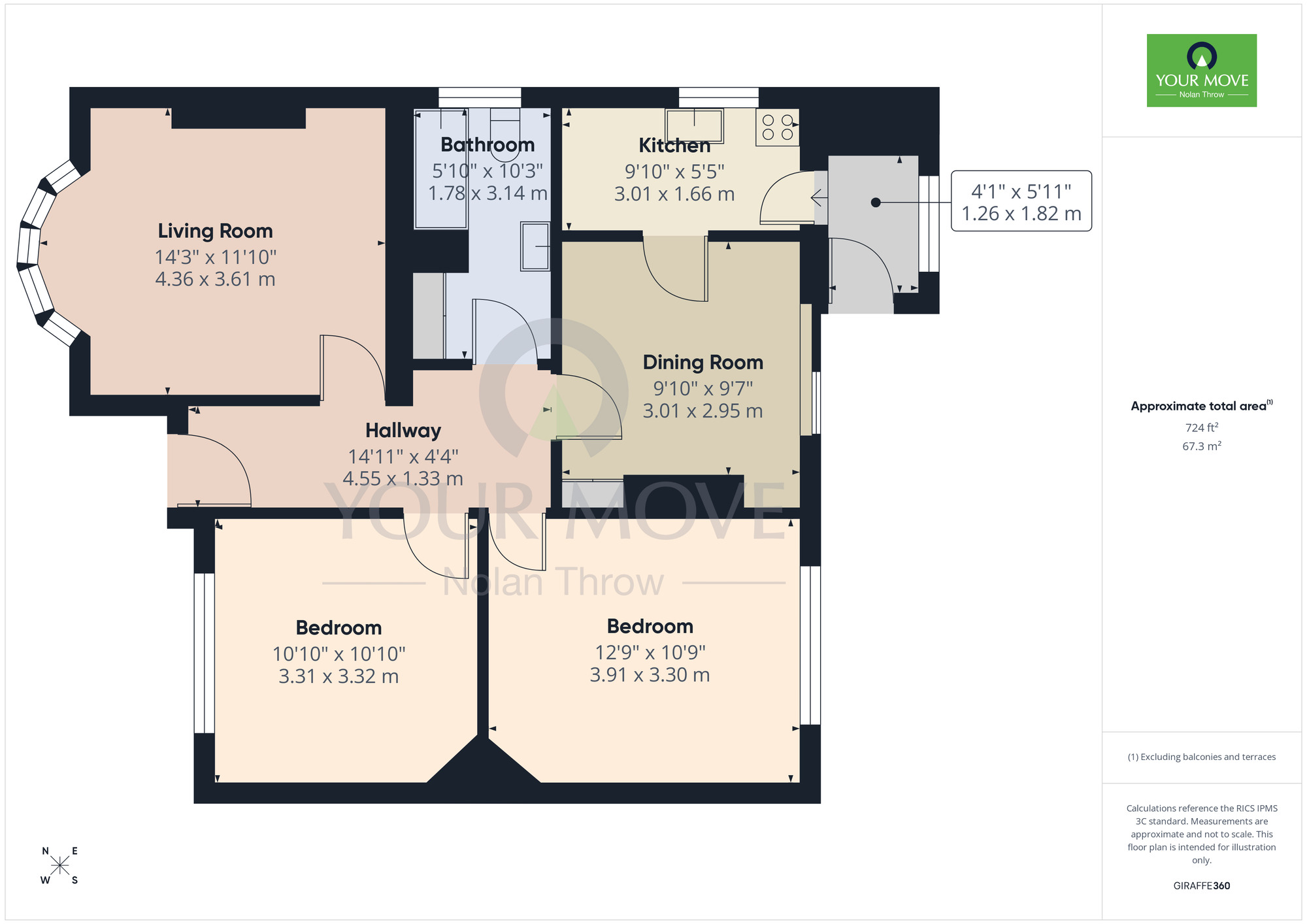 Floorplan of 2 bedroom Semi Detached Bungalow for sale, Bush Hill, The Headlands, Northamptonshire, NN3