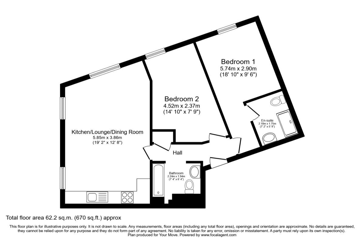 Floorplan of 2 bedroom Flat for sale, Peggs Way, Basingstoke, Hampshire, RG24