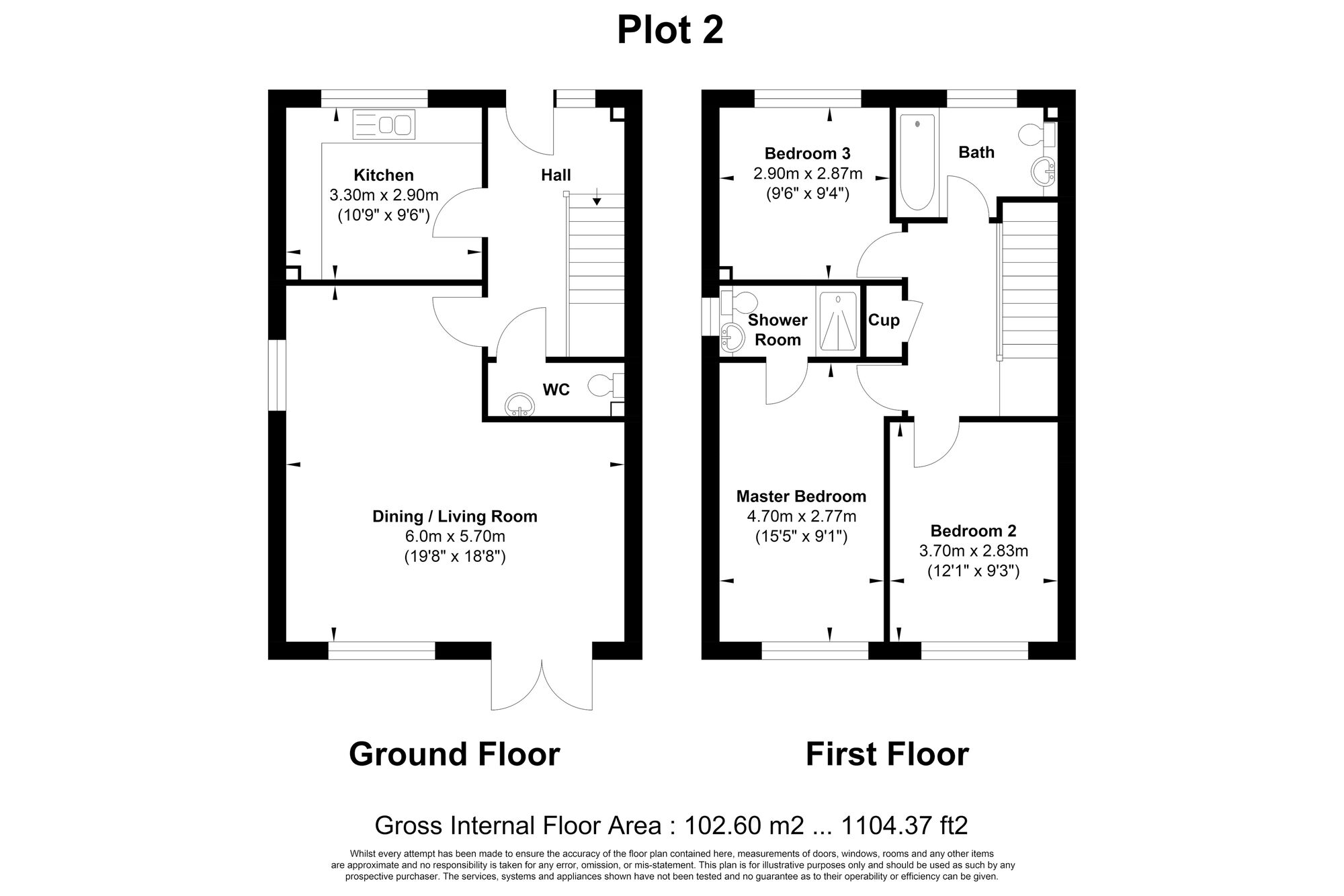 Floorplan of 3 bedroom Mid Terrace House for sale, Plot 2, Vicarage Walk, Hampshire, SP9