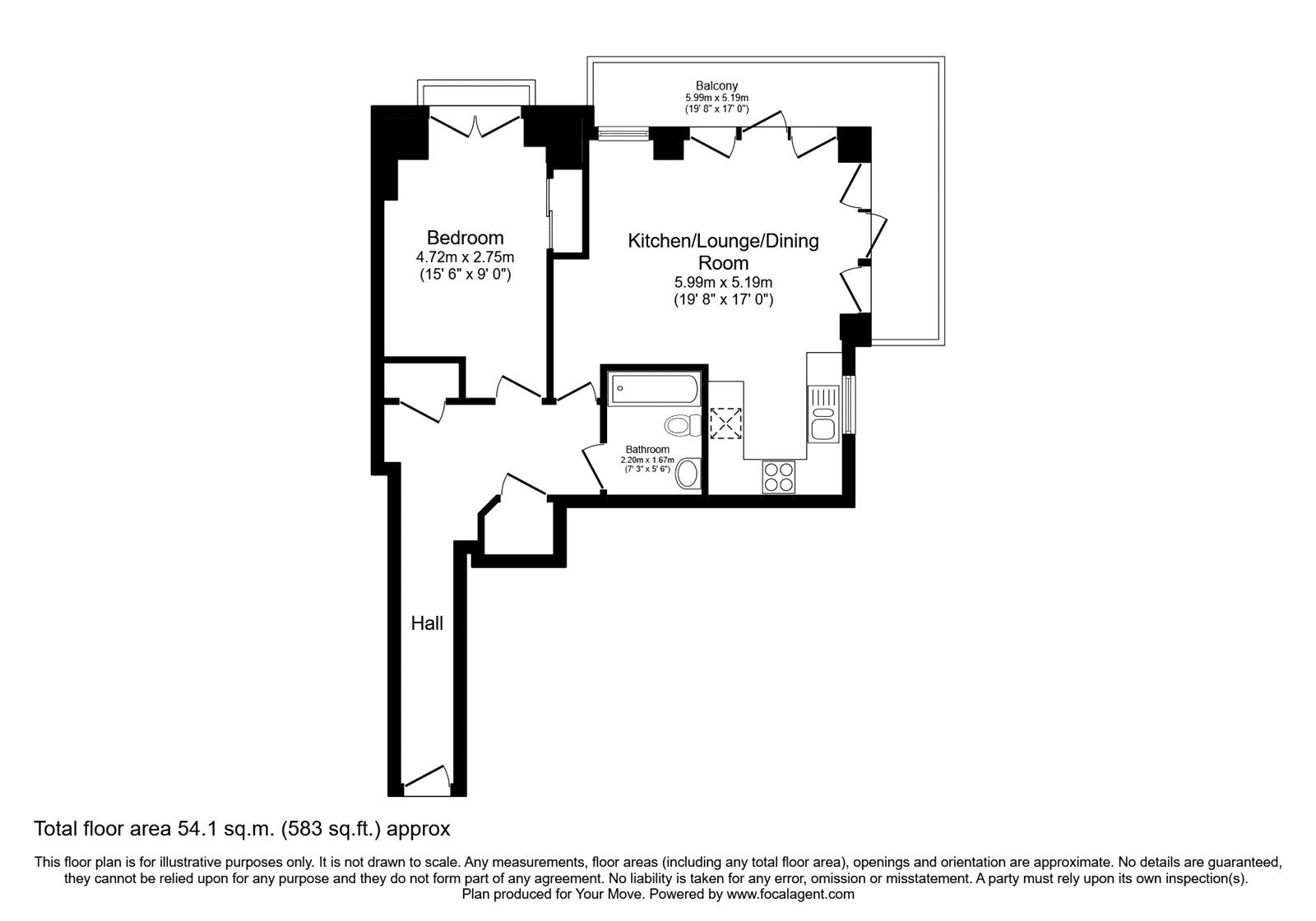 Floorplan of 1 bedroom Flat for sale, Winterthur Way, Basingstoke, Hampshire, RG21