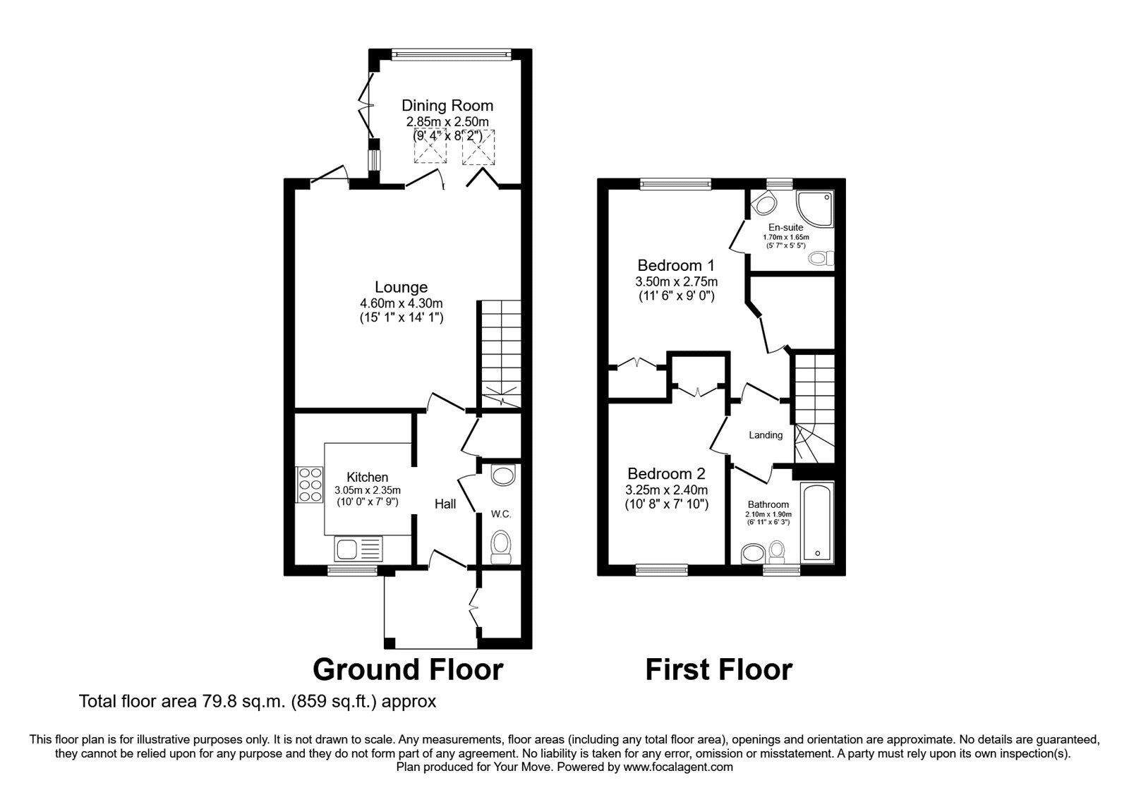 Floorplan of 2 bedroom Mid Terrace House for sale, Foxdown, Overton, Hampshire, RG25