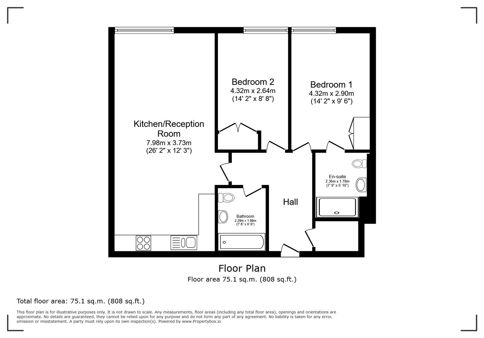 Floorplan of 2 bedroom  Flat for sale, Fullbrook Drive, Basingstoke, Hampshire, RG21