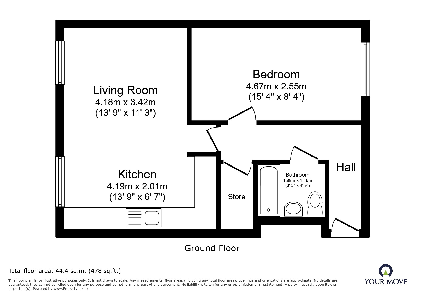 Floorplan of 1 bedroom Flat to rent, Kingsway Gardens, Andover, Hampshire, SP10
