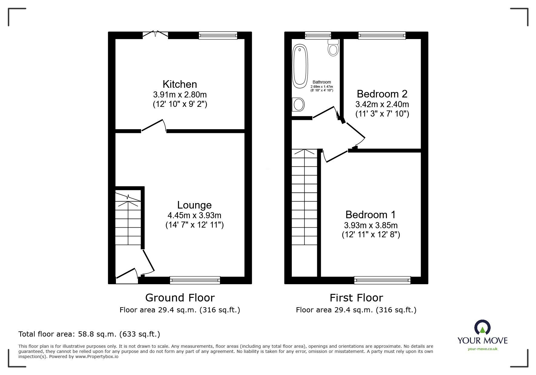 Floorplan of 2 bedroom Semi Detached House to rent, Wallis Road, Ashford, Kent, TN24