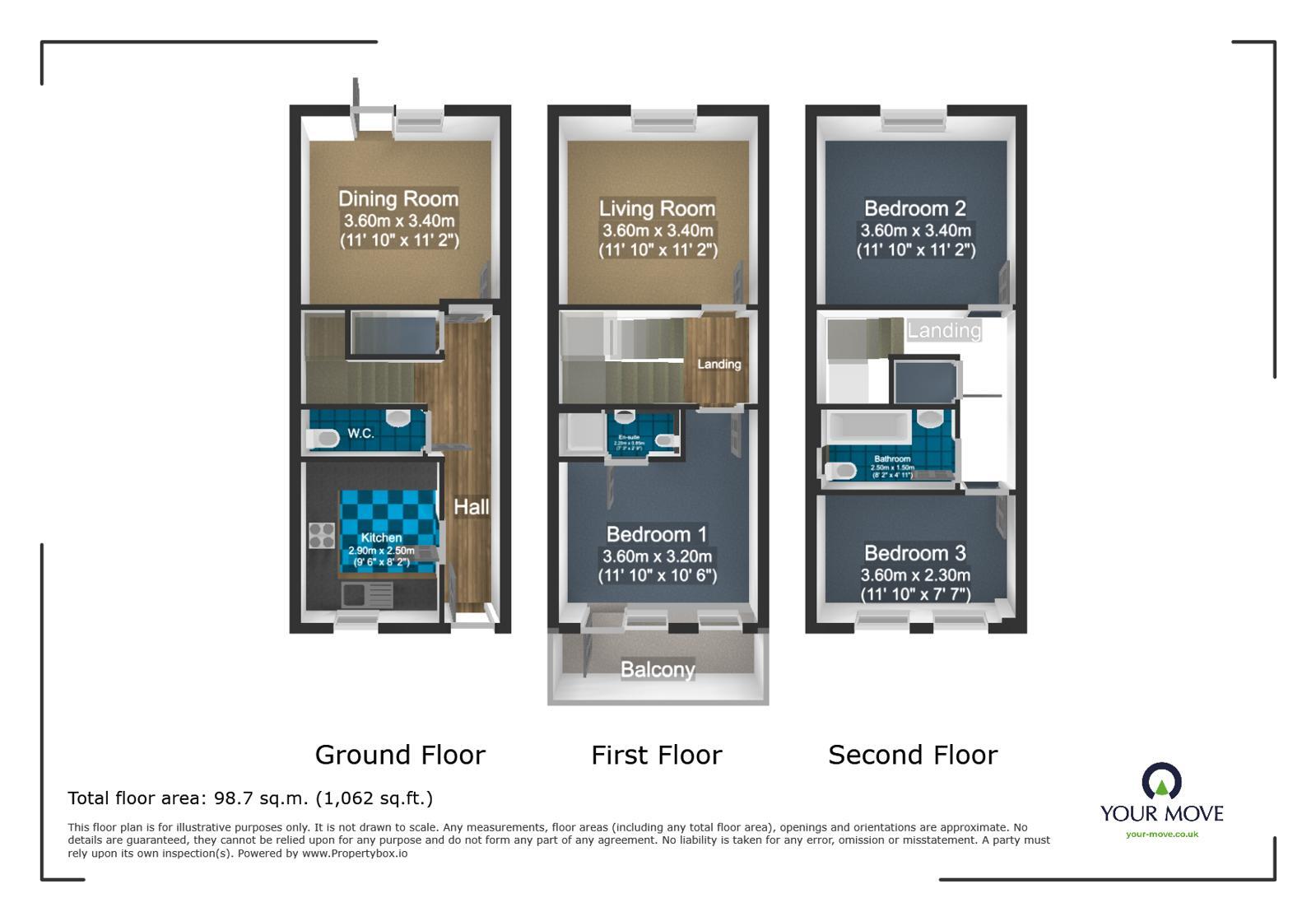 Floorplan of 4 bedroom Mid Terrace House to rent, Adams Drive, South Willesborough, Kent, TN24