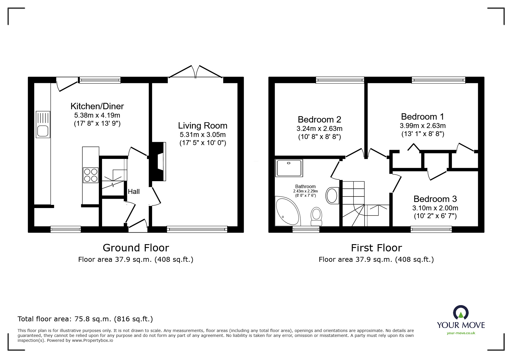 Floorplan of 3 bedroom Mid Terrace House for sale, Beaver Lane, Kent, TN23