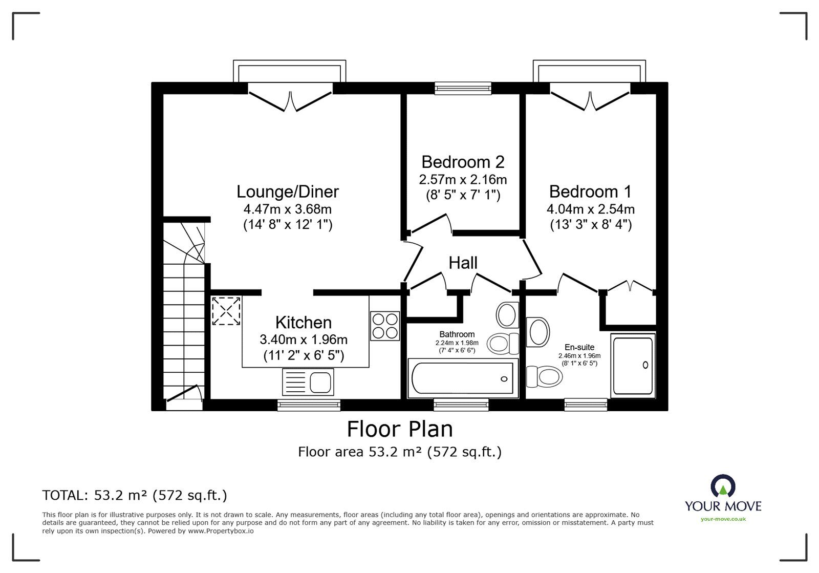 Floorplan of 2 bedroom Detached House to rent, Melcombe Close, Ashford, Kent, TN23