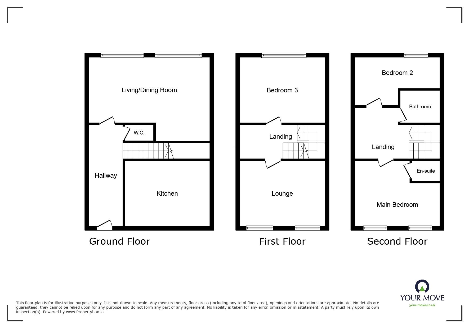 Floorplan of 3 bedroom Mid Terrace House to rent, Guernsey Way, Kennington, Kent, TN24