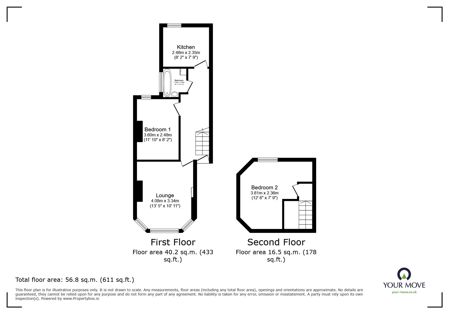 Floorplan of 2 bedroom Mid Terrace Flat to rent, Park Road North, Ashford, Kent, TN24