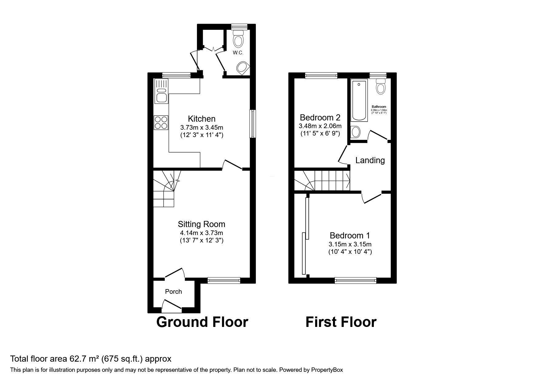 Floorplan of 2 bedroom End Terrace House to rent, Hill View, Ashford, Kent, TN24