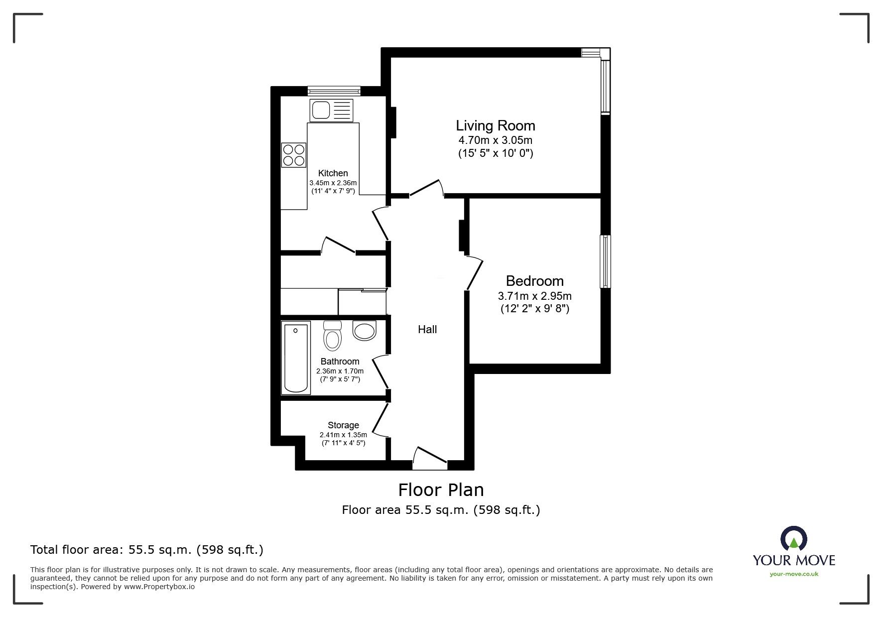 Floorplan of 1 bedroom  Flat for sale, Baileys Field, Ashford, Kent, TN23