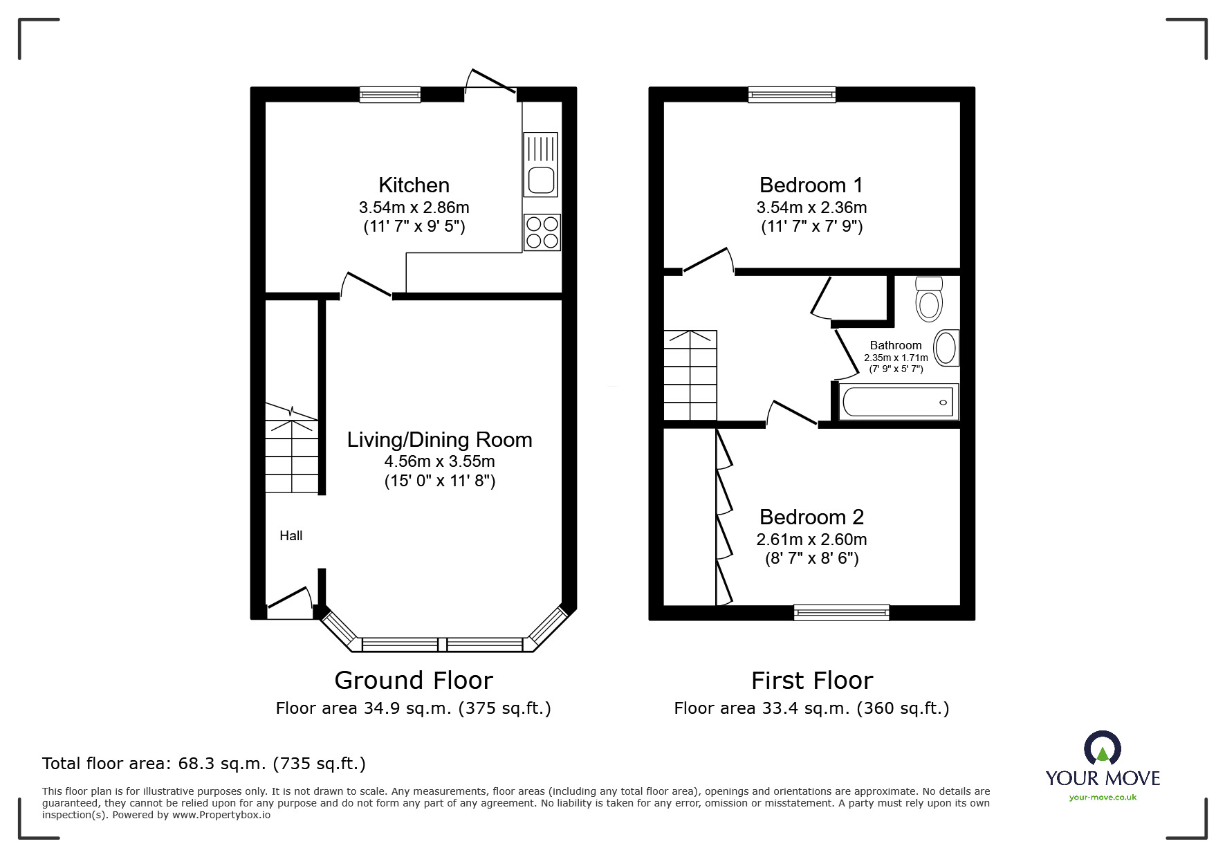Floorplan of 2 bedroom Mid Terrace House for sale, Falcon Way, Ashford, Kent, TN23