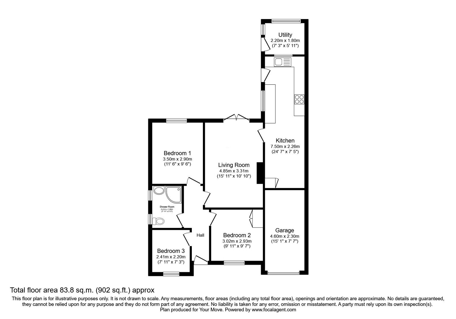 Floorplan of 3 bedroom Semi Detached Bungalow for sale, Ash Grove, Lydd, Kent, TN29