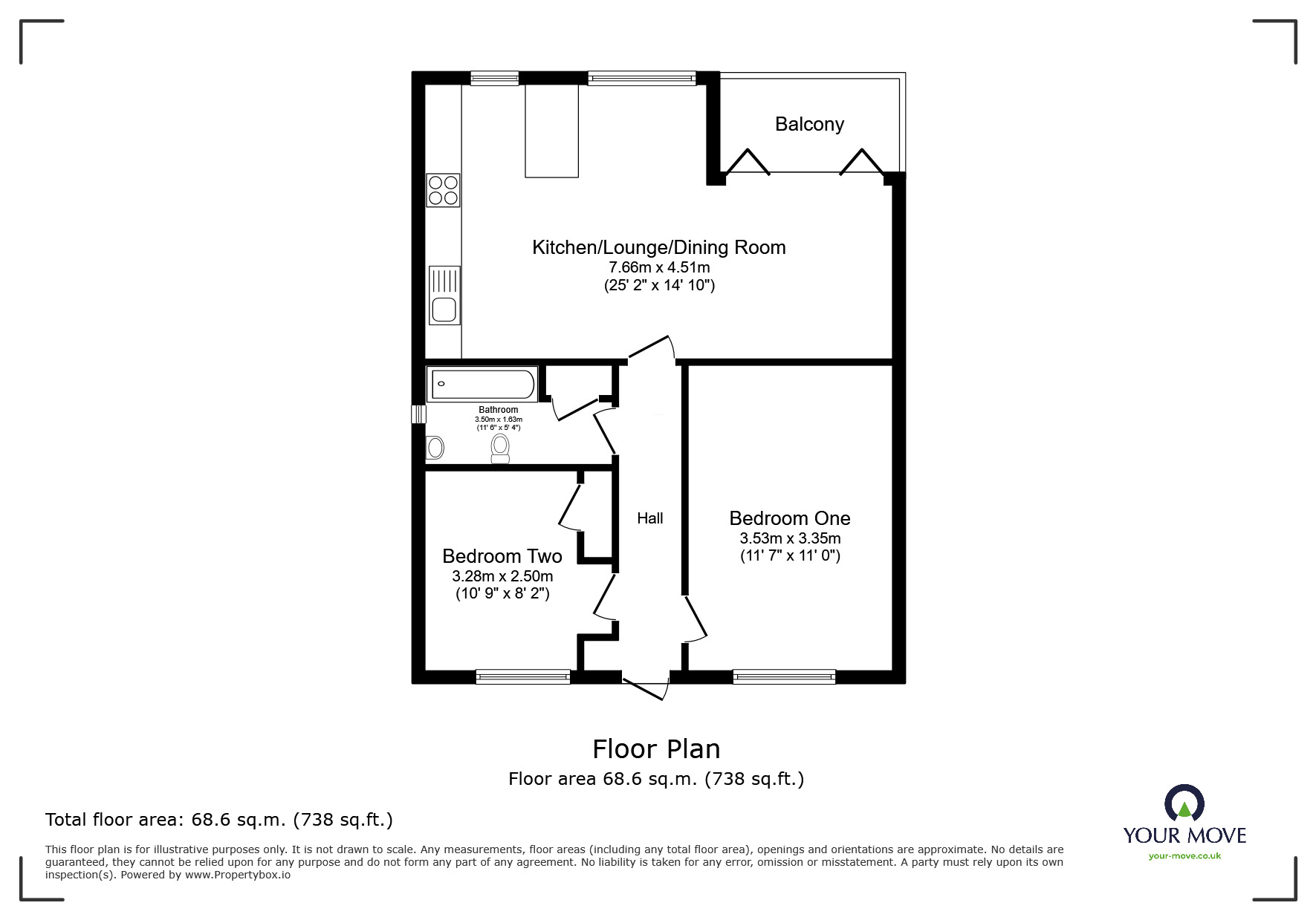 Floorplan of 2 bedroom  Flat for sale, Collingwood Rise, Folkestone, Kent, CT20