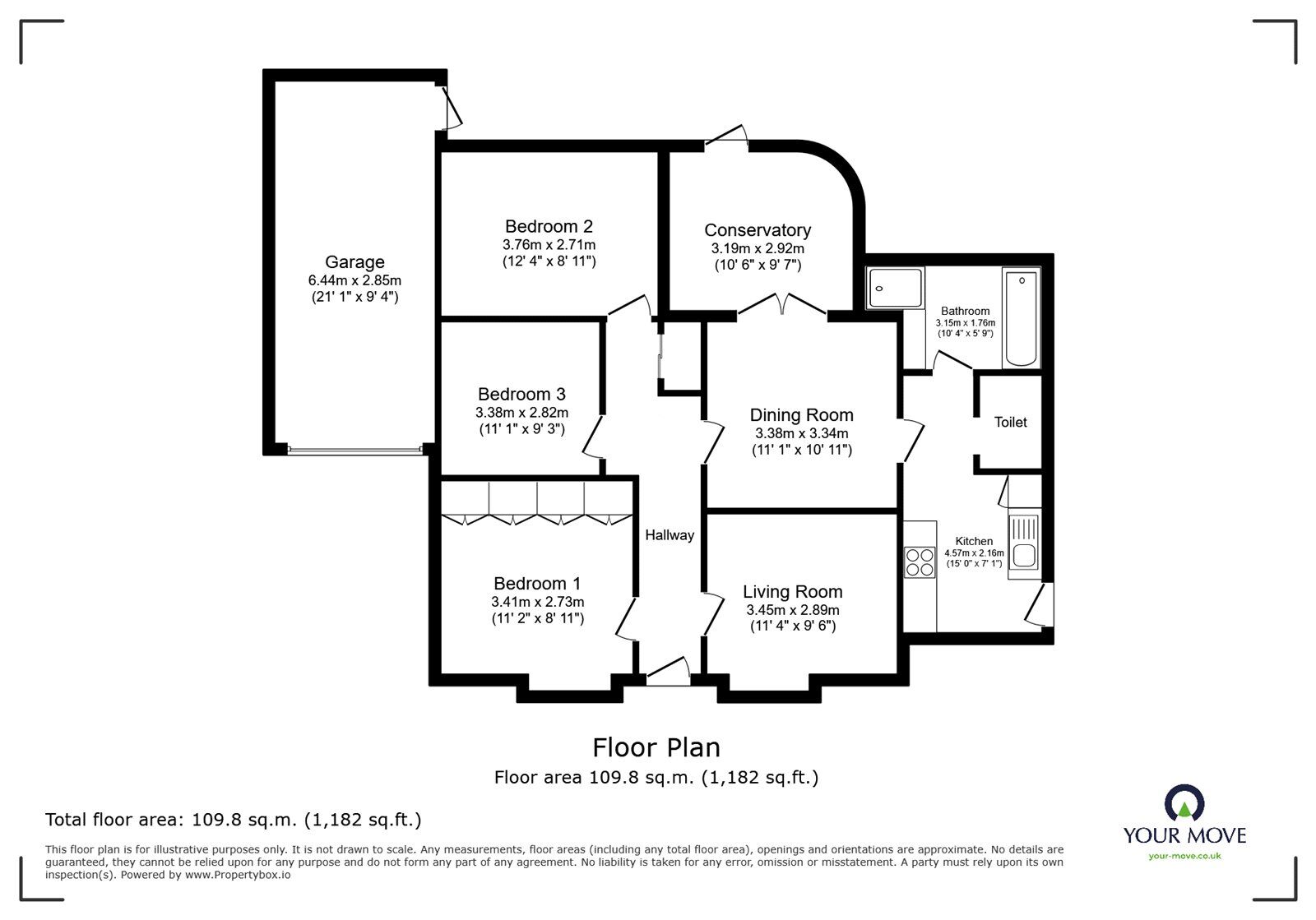 Floorplan of 3 bedroom Detached Bungalow for sale, Ashford Road, Kingsnorth, Kent, TN23