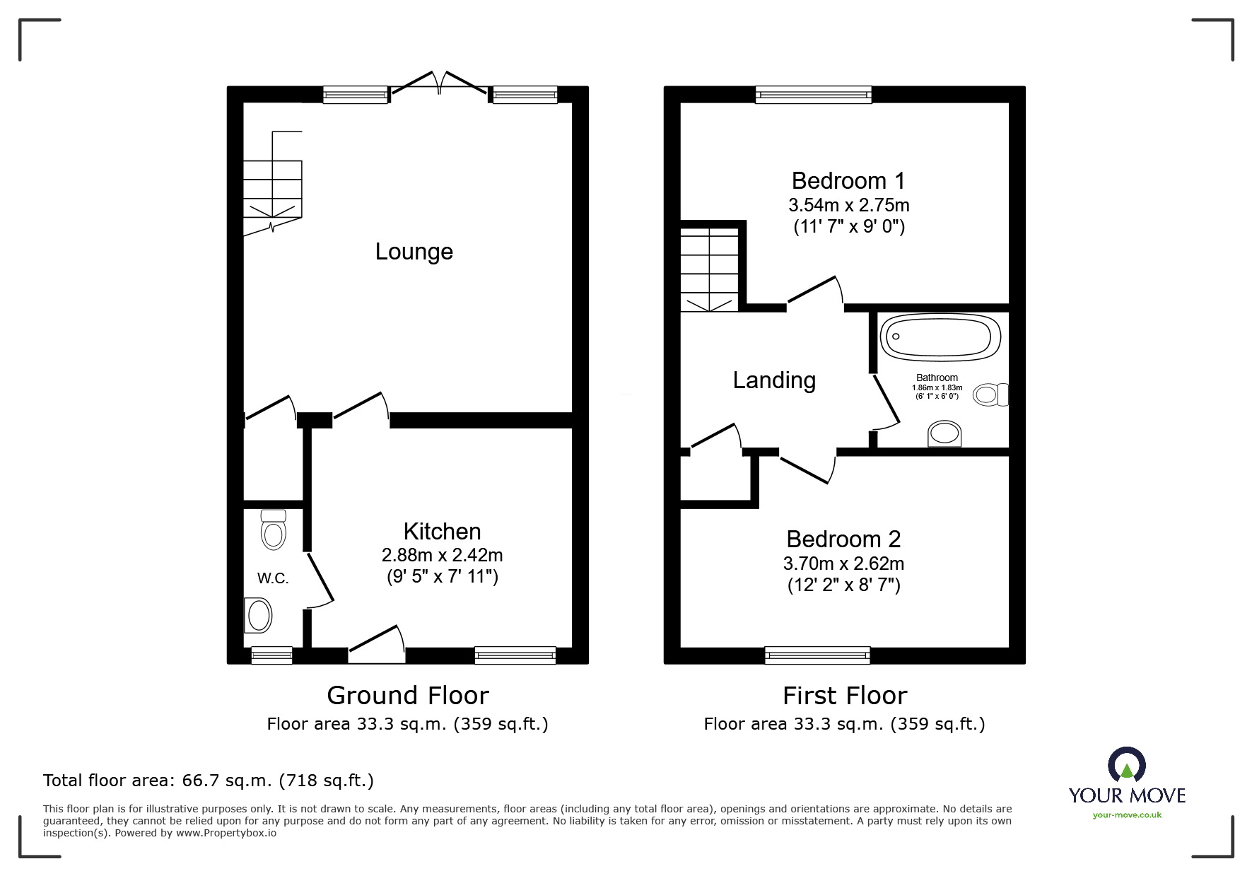 Floorplan of 2 bedroom Mid Terrace House to rent, Merlin Way, Ashford, Kent, TN23