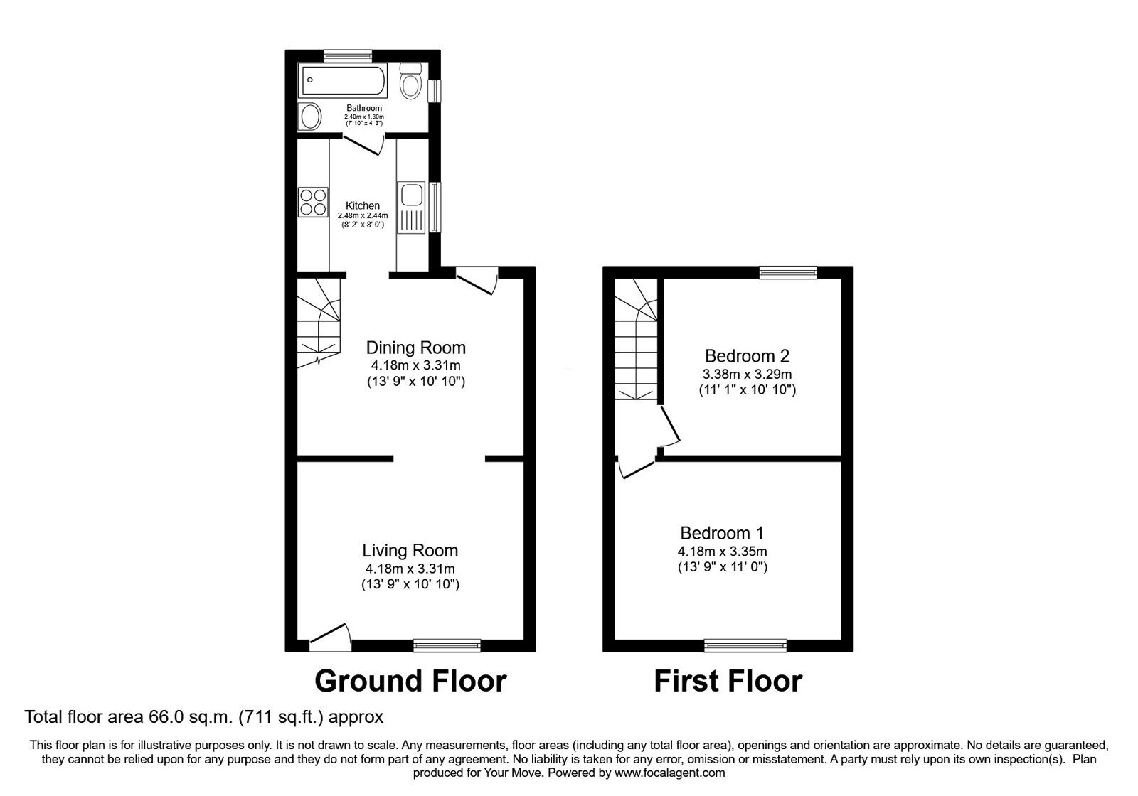 Floorplan of 2 bedroom Mid Terrace House for sale, Albemarle Road, Willesborough, Kent, TN24